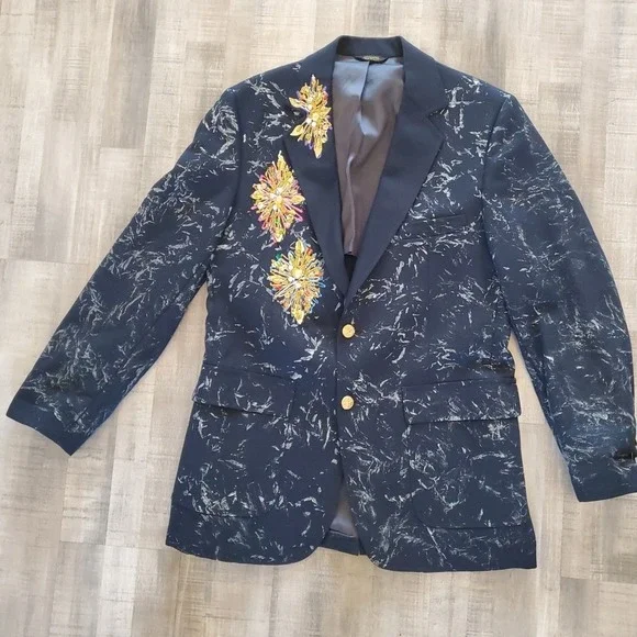 Vintage Buckhead Men's Shop Blue Blazer 40R Sequence Graphic Made USA Union Made - Picture 3 of 16